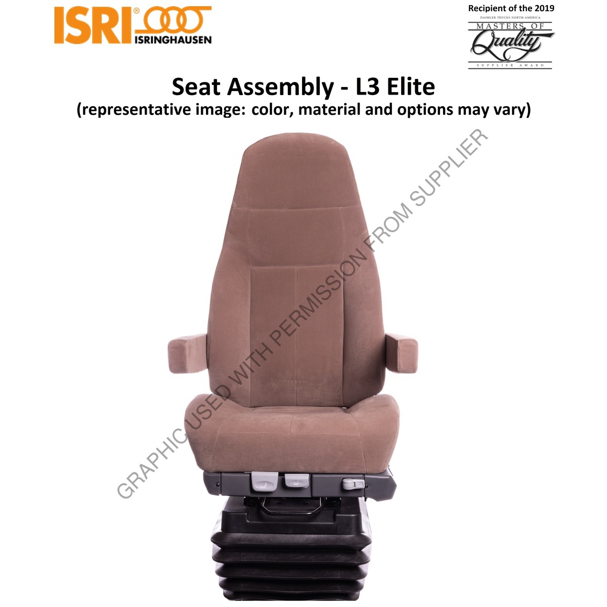 ISRI CASCADIA SEAT - LH, L3 ELITE, BASE BLACK, CLOTH/CLOTH, RH ARM 